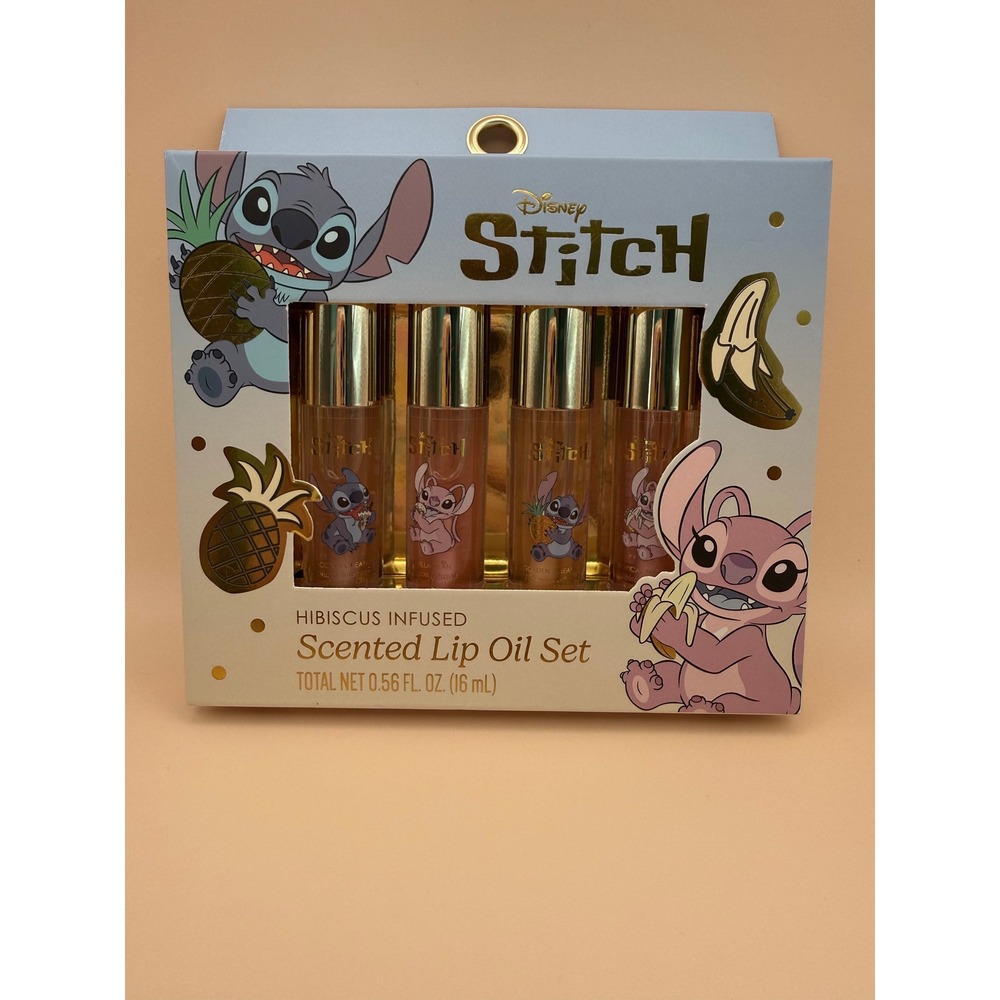 Disney Stitch Hibiscus Infused Scented Lip Oil Set 4pc Taste Beauty New